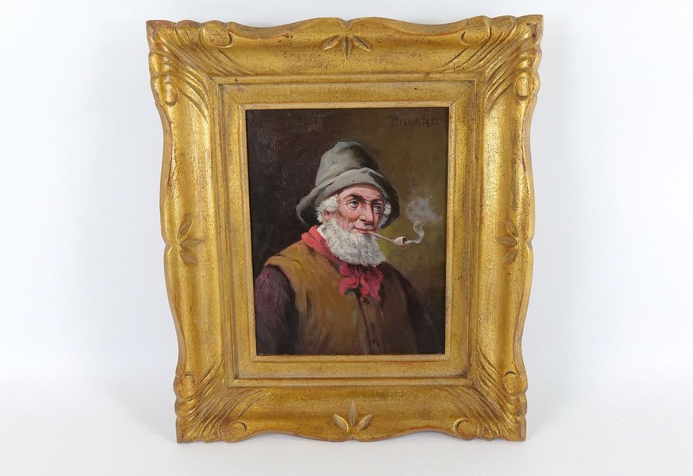 Lot 380: Oil on Board by Piccard - Man Smoking Pipe