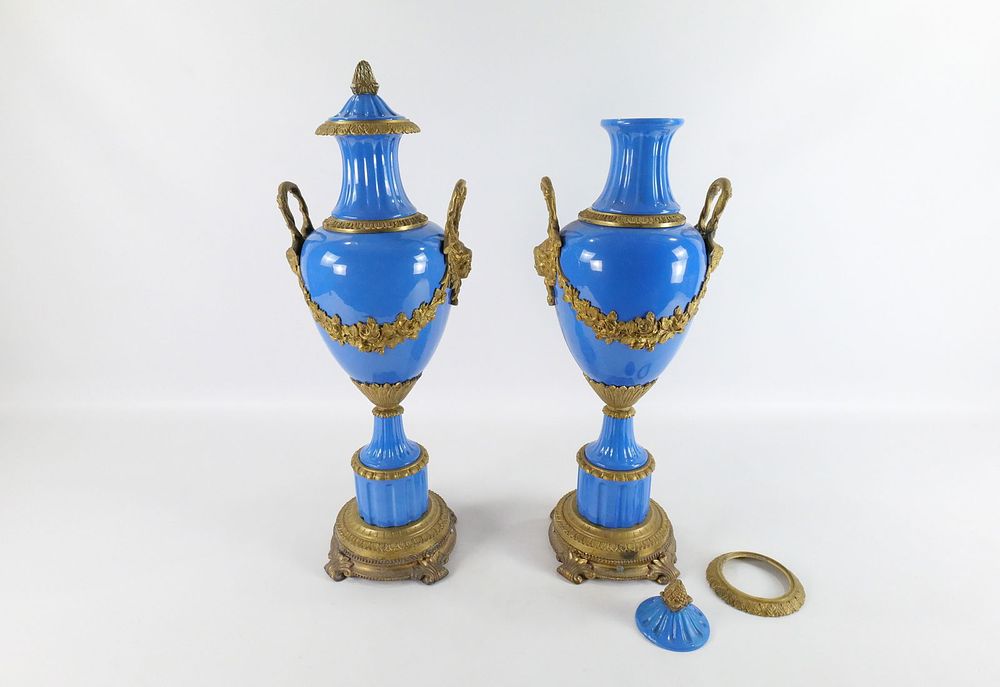 Lot 151: Pair of Sevres Style Double Handled Urns