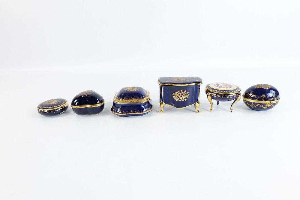 Lot 185: Lot of 6 Limoges Cobalt Blue Dresser Boxes