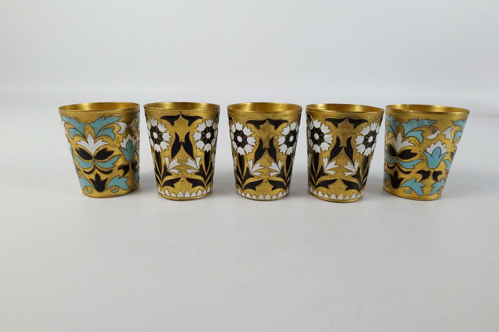 Lot 223: Group Lot of 5 Russian Silver and Enamel Cordials