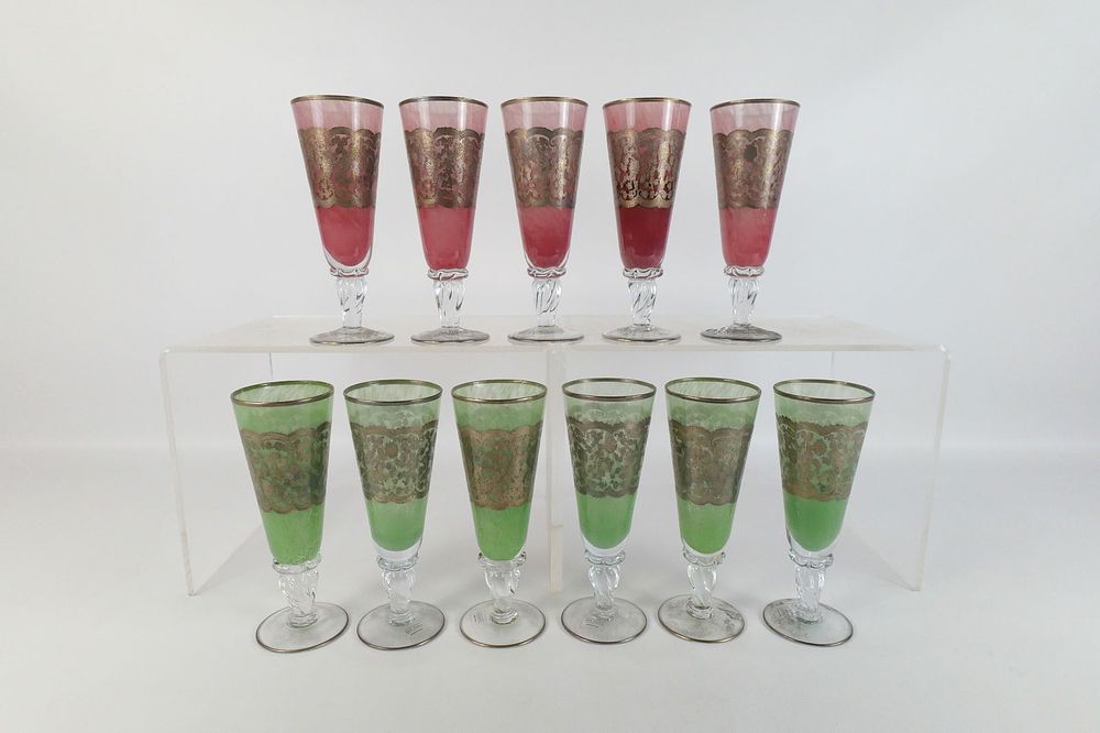 Lot 231: Set of 11 Arte Italica Silver Overlay Glasses