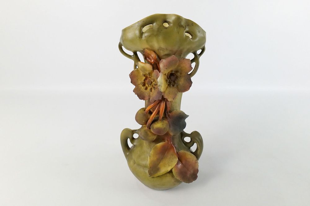 Lot 240: Royal Dux Amphora Style Vase with Flower Motif