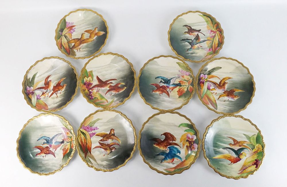 Lot 246: Set of 10 Hand Painted 19th Century Limoges Bird/Game Portrait Plates