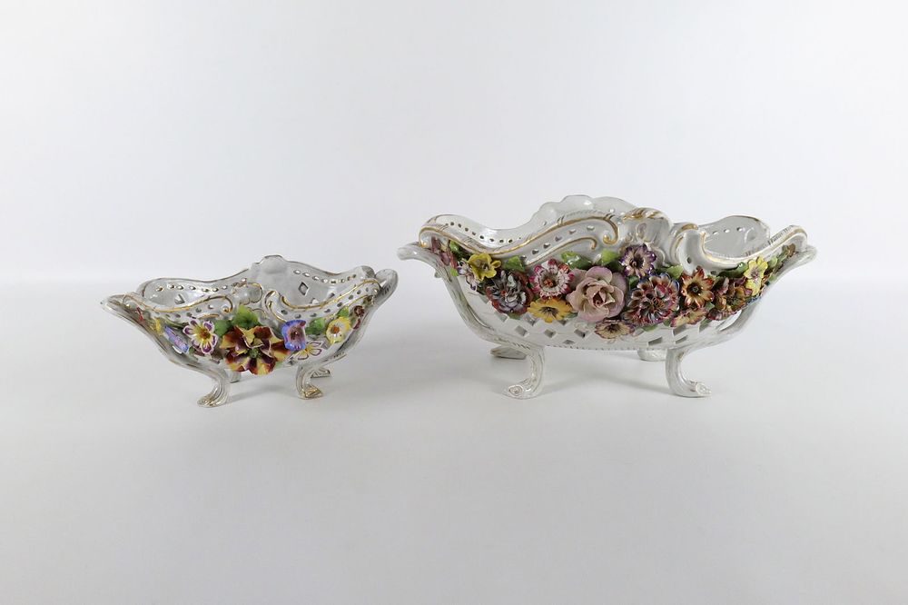 Lot 269: Lot of 2 Antique Schierholz German Reticulated Center Bowls