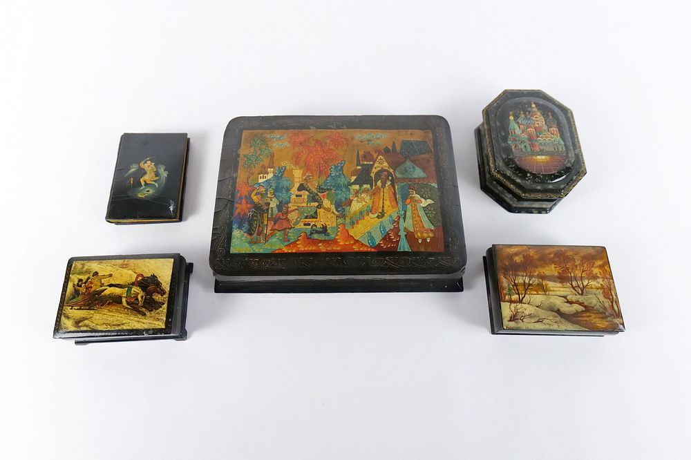 Lot 287: Lot of Vintage Russian Black Lacquer Items
