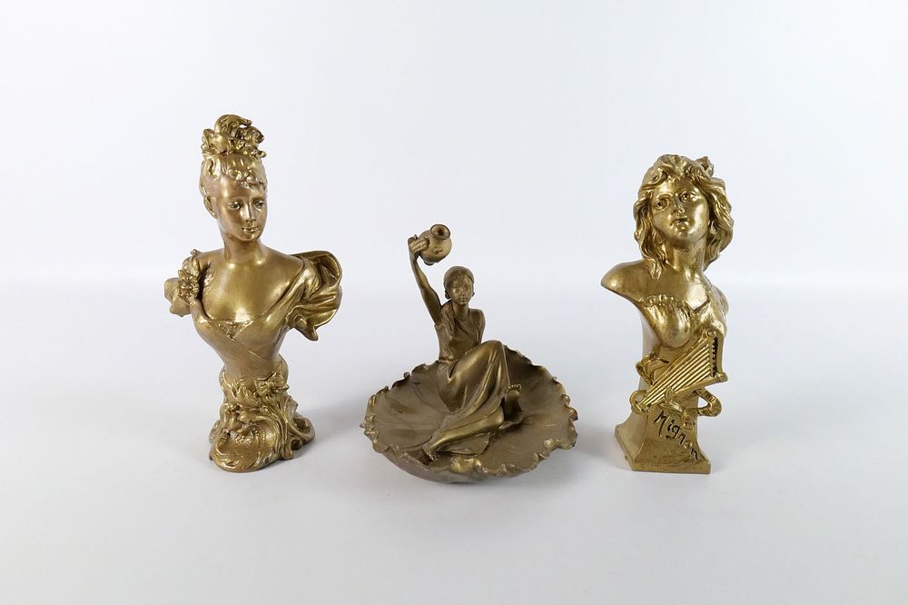 Lot 325: Group Lot of 3 Antique Metalware Woman Figurines