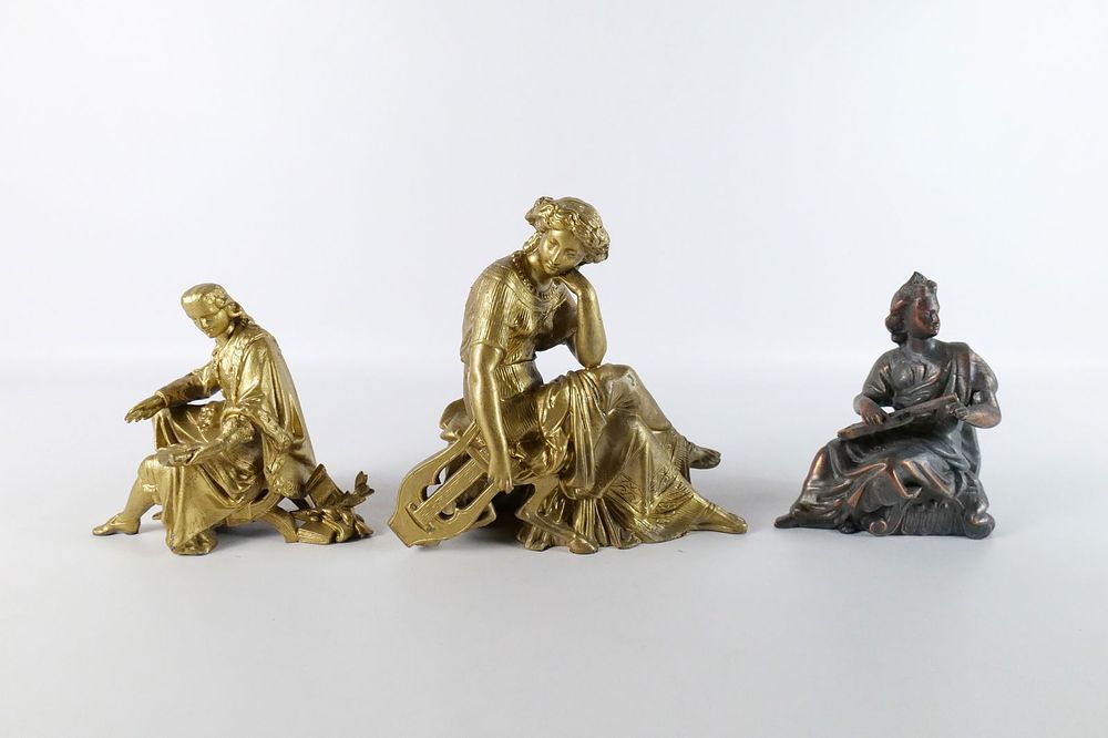 Lot 330: Group Lot of Antique Mixed Metal Clock Top Figurines