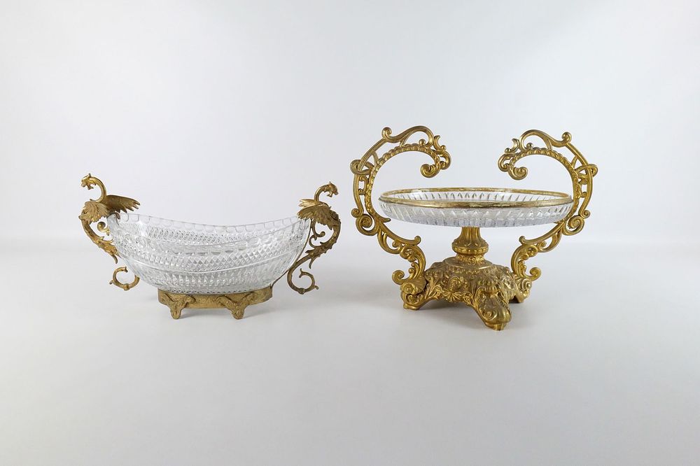 Lot 333: Lot of 2 Vintage Cut Glass and Mixed Metal Centerpieces