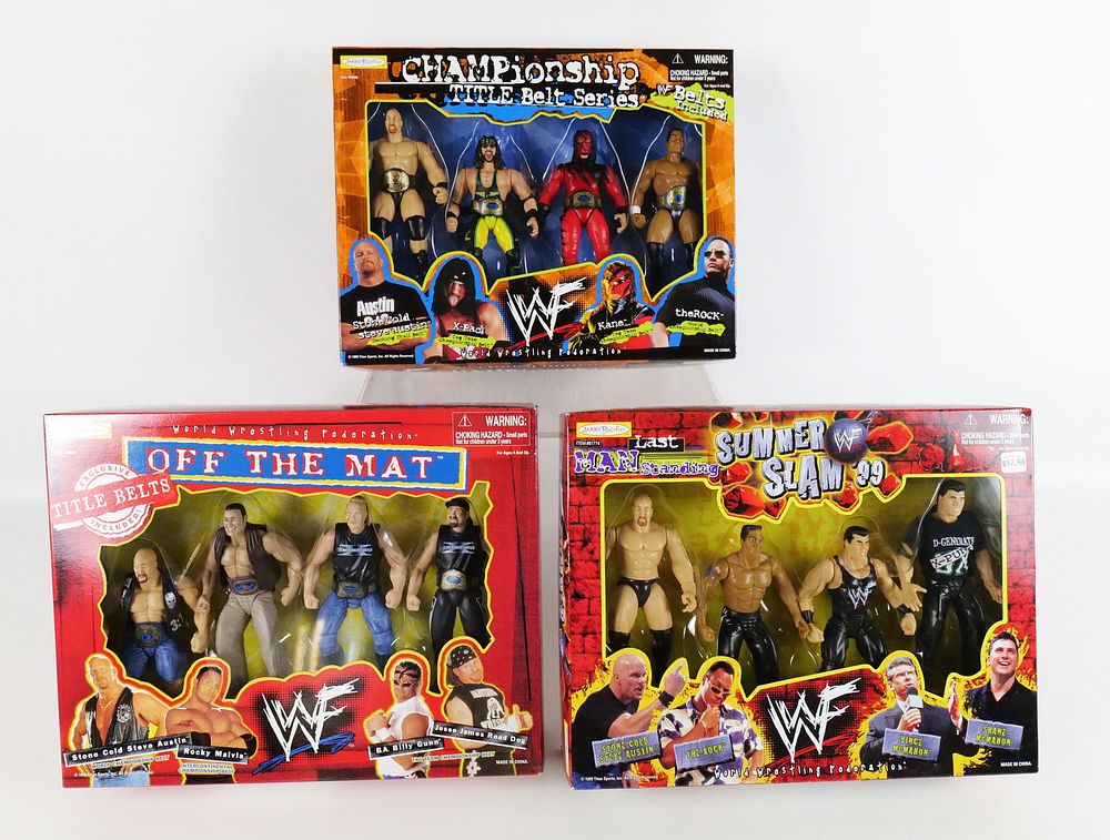 Lot 224: Lot of 3 Jakks Pacific WWF Wrestling Action Figure Sets