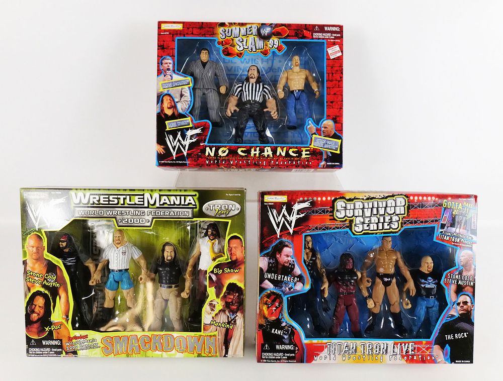 Lot 227: Lot of 3 Jakks Pacific WWF Wrestling Action Figure Sets