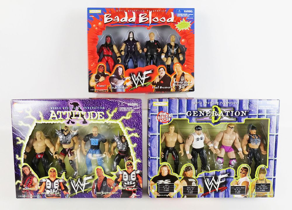 Lot 229: Lot of 3 Jakks Pacific WWF Wrestling Action Figure Sets