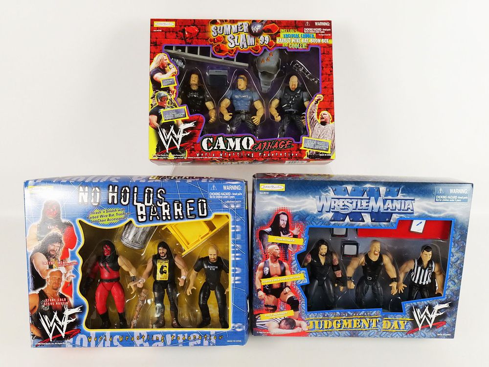 Lot 230: Lot of 3 Jakks Pacific WWF Wrestling Action Figure Sets
