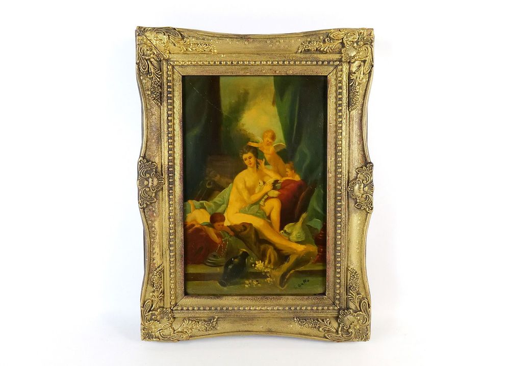 Lot 184: Oil on Wood Panel - Woman with Cherubs