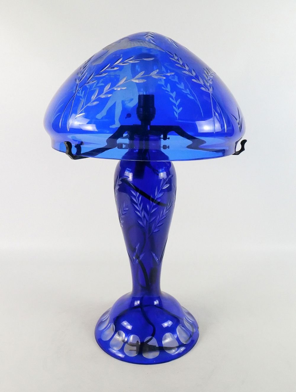 Lot 229: Cobalt Blue Cut to Clear Glass Table Lamp