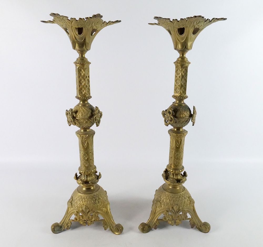 Lot 244: Pair of Antique Bronze Victorian Candlestick Holders