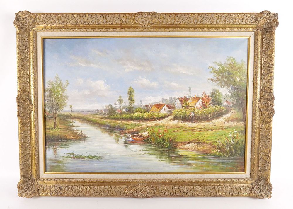 Lot 310: Oil on Canvas - European Cottage