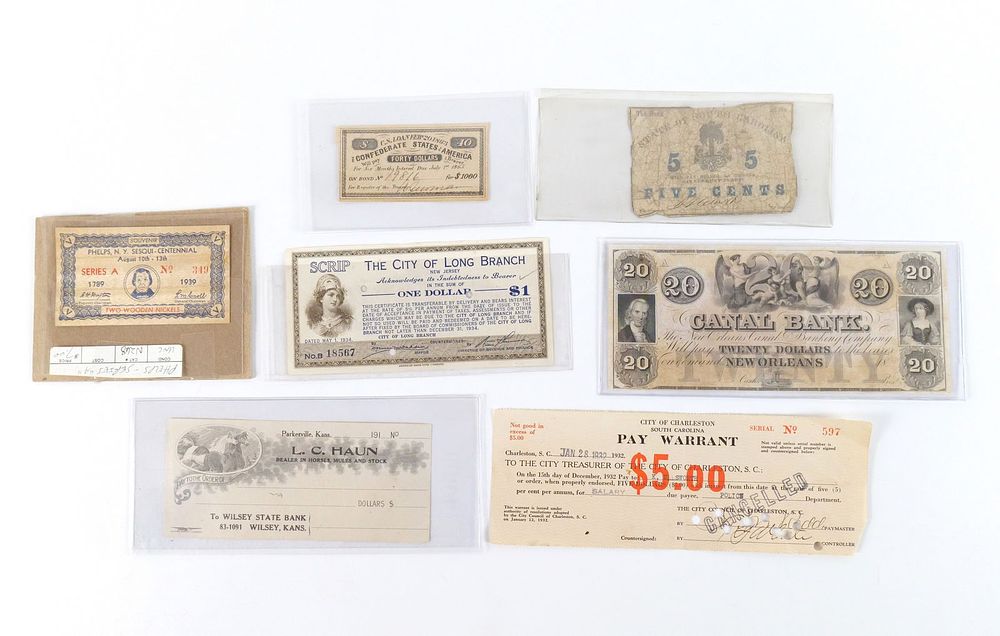 Lot 284: Grouping of US Currency and Stock