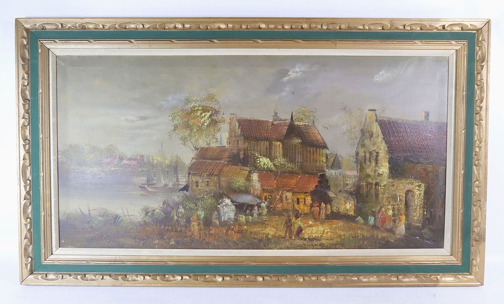 Lot 162: Oil on Canvas - European Cottage Scene