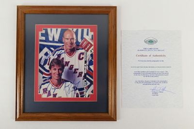 Wayne Gretsky/Mark Messier Dual Signed Photograph. Framed and Matted. Comes with a COA from The 