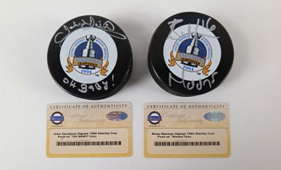 Lot of 2 New York Rangers Signed Stanley Cup Hockey Pucks. Lot of 2 New York Rangers Signed 