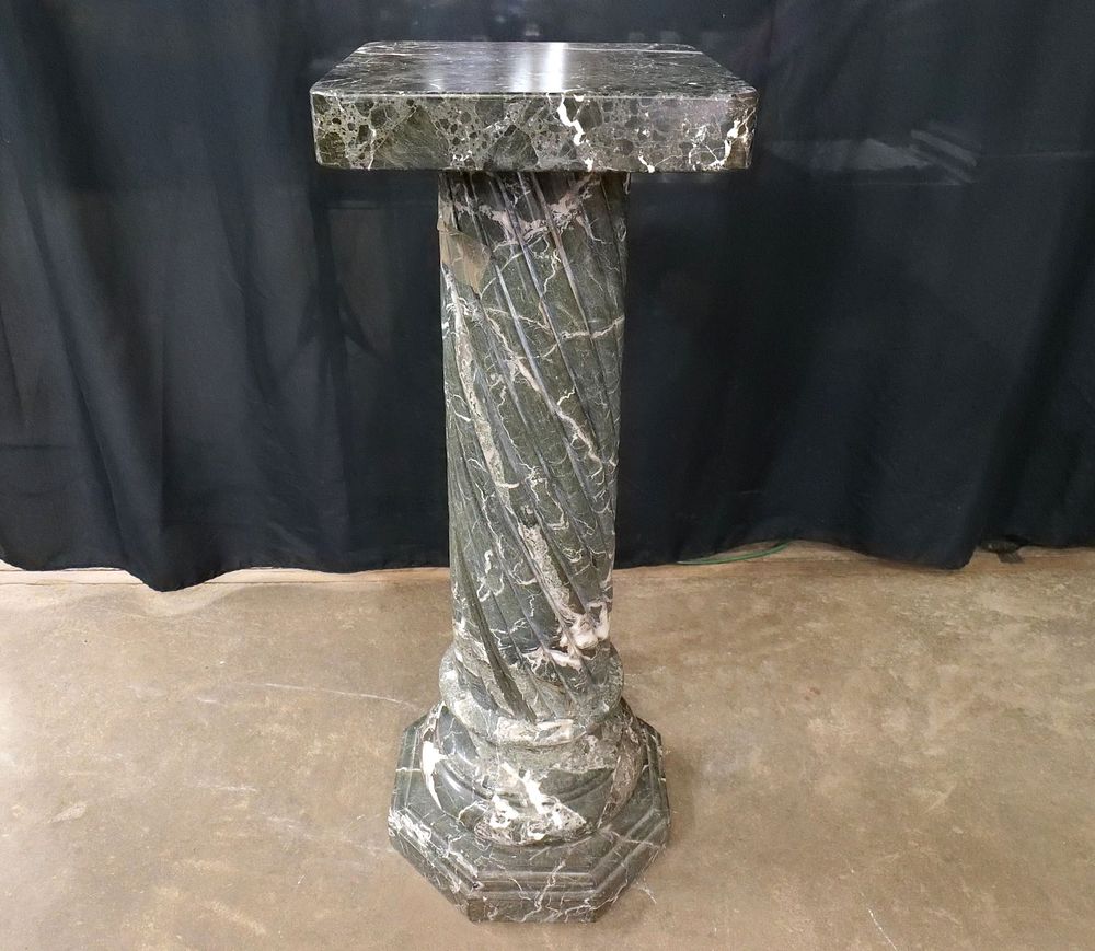 Lot 299: Hand Carved 3 Piece Marble Column Supported Pedestal