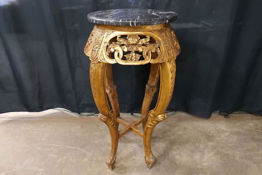 Lot 300: Hand Carved Oriental Gold Guilted Plant Stand