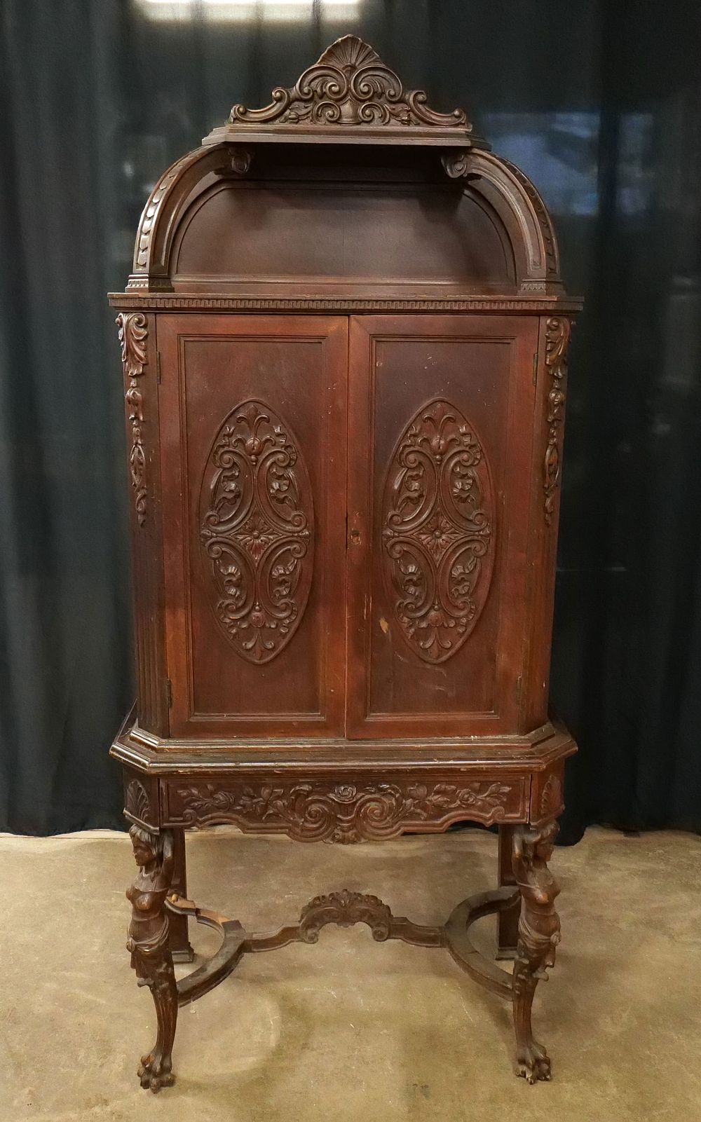 Lot 304: Antique Hand Carved Blind China Closet