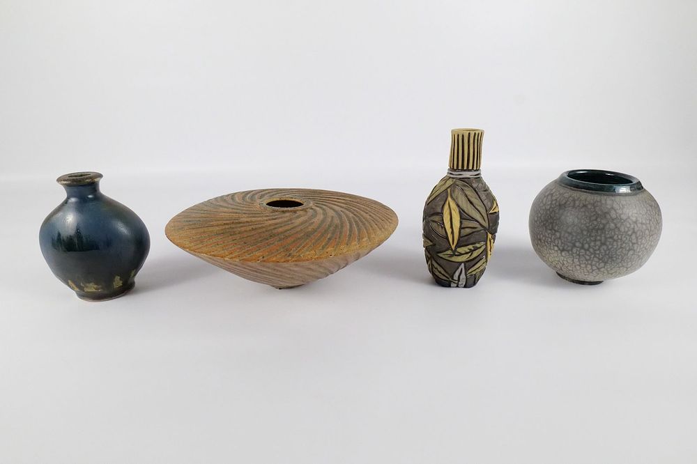 Lot 215: Lot of 4 Studio Art Pottery Vases - Three Signed