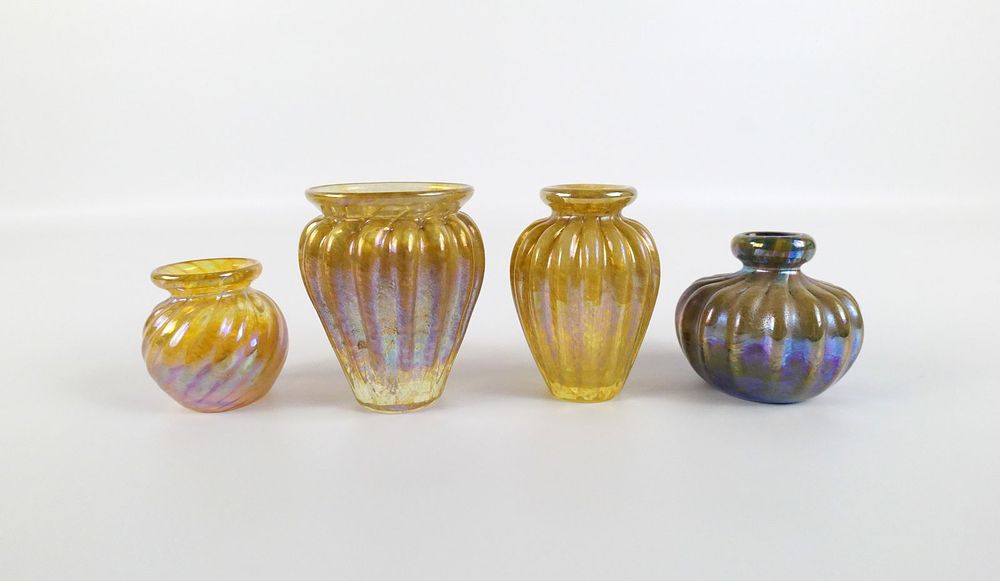 Lot 309: Lot of 4 Miniature Amber Colored Glass Vases
