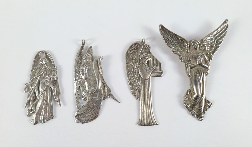 Lot 333: Lot of 4 Sterling Silver Hand & Hammer Silversmith's Christmas Ornaments