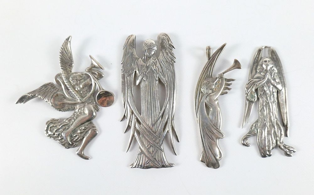 Lot 334: Lot of 4 Sterling Silver Hand & Hammer Silversmith's Christmas Ornaments