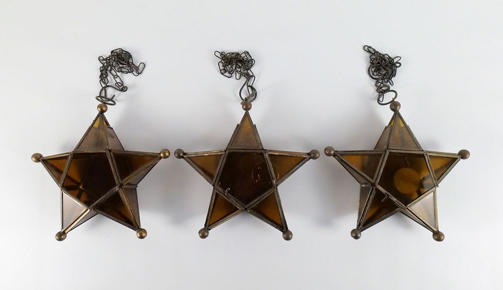 Lot 342: Lot of 3 Metal and Brown Star Hanging Candle Holders