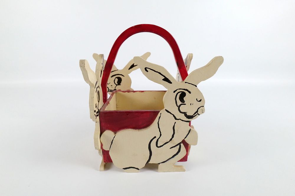 Lot 343: Vintage Handmade Wooden Easter Basket