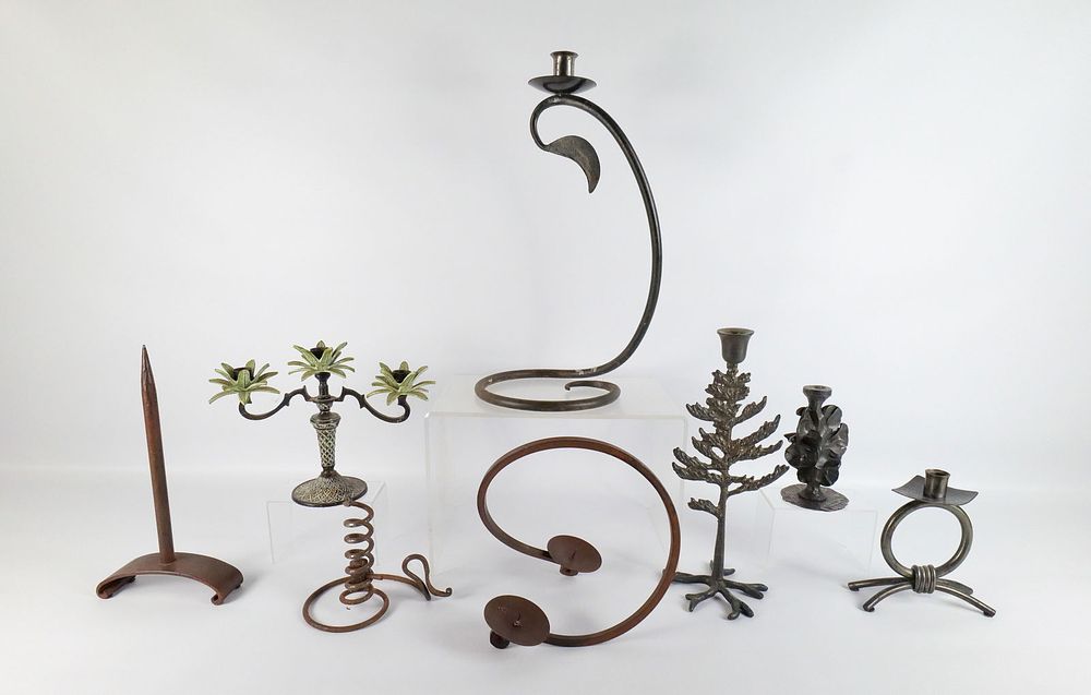 Lot 347: Lot of 8 Decorative Metal Candle Holders