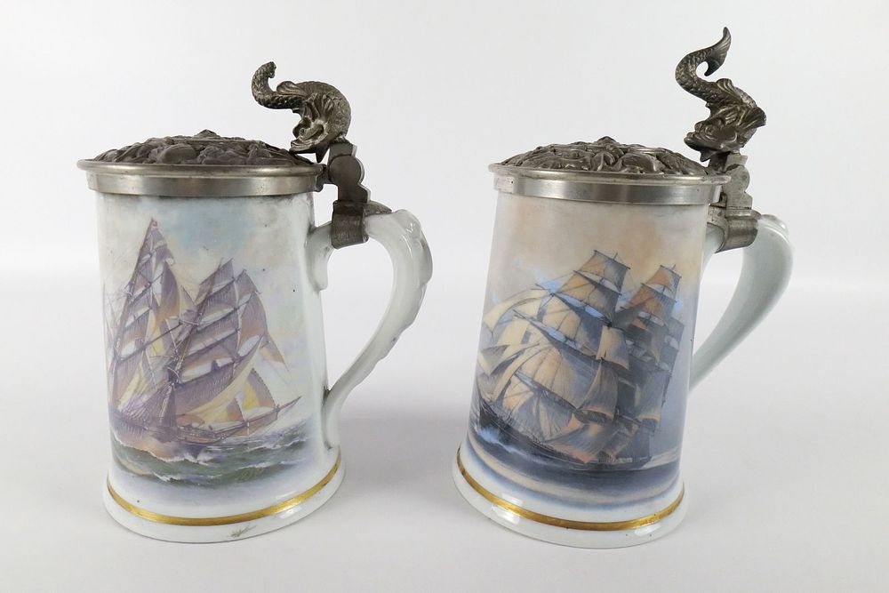Lot 191: Pair of Franklin Porcelain Beer Steins