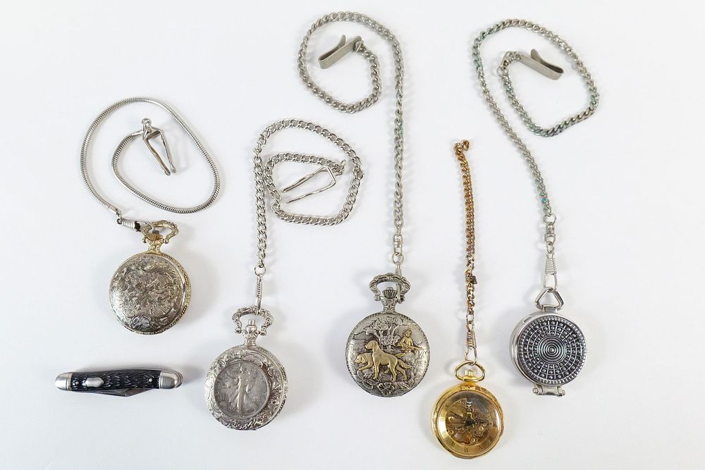 Group of Modern Pocket Watches. The lot includes a mix of modern pocket watches and more. 