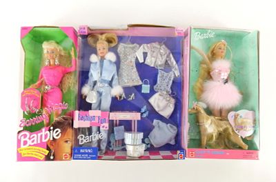 Lot of 3 Barbie Dolls. Including Earring Magic Barbie, Glam 'n Groom Set Lacey, and Fashion Fun