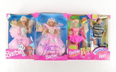 Lot of 4 Barbie Dolls. Including Shaving Fun Barbie, Cut and Style Barbie, Sparkle Eyes Barbie