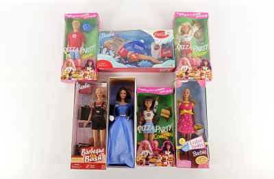 Lot of 7 Barbie Dolls. Including 3 Pizza Party: Kevin, Skipper, and Courtney, Easter Treats