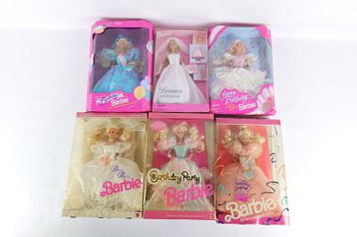 Lot of 6 Birthday and Anniversary Barbie Dolls. Including Birthday Barbie, Happy Birthday