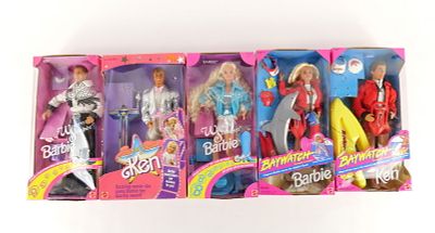 Lot of 5 Barbie Dolls. Including Western Stampin' Barbie, Western Stampin' Ken, Baywatch Ken