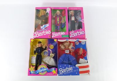 Lot of 5 Barbie Dolls. Including Barbie For President Gift Set - Limited Edition, Police