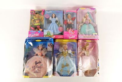Lot of 7 Barbie Dolls. Including Barbie as Glinda The Good Witch in The Wizard of Oz - Box is