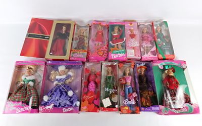Lot of 14 Barbie Dolls. Including Season's Greetings Barbie - Limited Edition, Holiday Surprise