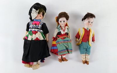 Lot of 3 Antique Miniature Porcelain Dolls. Including One Marked Germany with Sleeping Eyes and