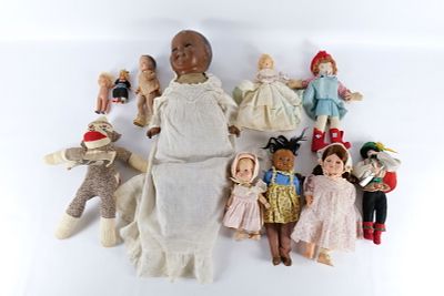 Lot of Mixed Dolls. Including Porcelain, Celluloid, Cloth, Wooden and Composition. All dolls