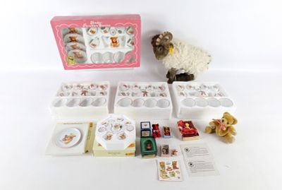Lot of Mostly Teddy Bear Collectibles. Includes Merrythought Mohair Bear, Steiff Plush Snucki