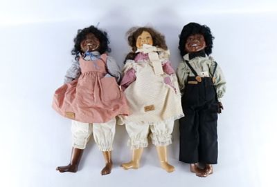Lot of 3 Brunswood Cloth and Wooden Dolls. Including Rebecca, Yolanda, and Malcolm. Malcolm is