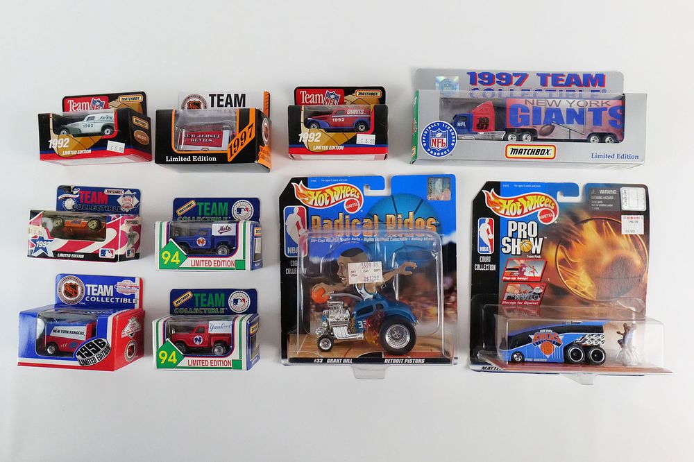 Lot 158: Lot of 10 Sports Themed Matchbox, Hot Wheels and White Rose Diecast