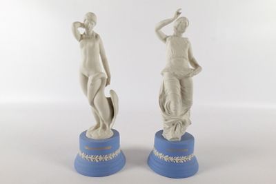 Lot of 2 Wedgwood Blue and White Jasperware Figurines. Including Leda & The Swan - In Good